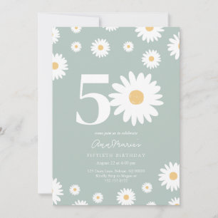 Retro Floral Milestone Fifty Years Birthday Invitation