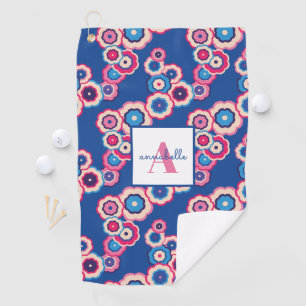 Retro Floral Monogram First Name Golf Towel