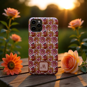 Retro Floral Monogram Personalised Pink and Brown Case-Mate iPhone Case