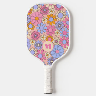 Retro Floral Monogram Pickleball Paddle