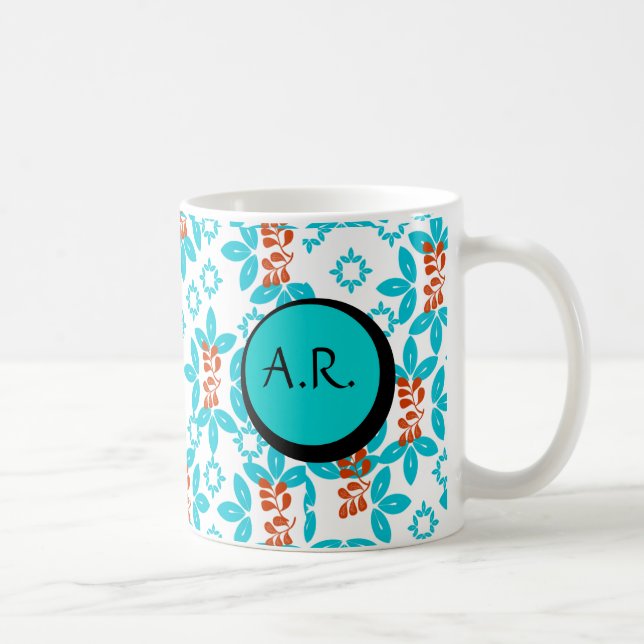 Retro Floral Monogrammed Coffee Mug (Right)