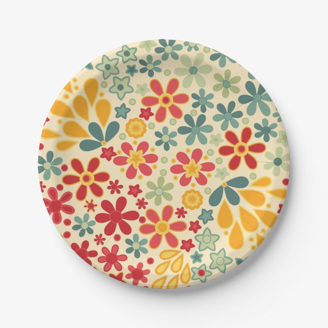Retro.  Floral motifs Paper Plate (Front)