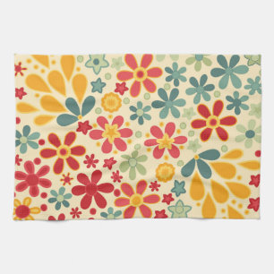 Retro.  Floral motifs Tea Towel