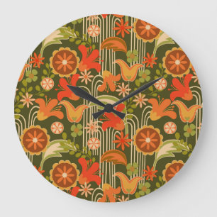 Retro floral - mug large clock