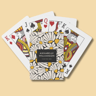 Retro Floral Mustard Yellow Black Playing Cards
