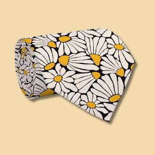Retro floral mustard yellow cream black tie