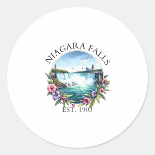 Retro Floral Niagara Falls Trip Outdoor Family Vac Classic Round Sticker