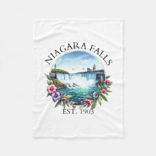 Retro Floral Niagara Falls Trip Outdoor Family Vac Fleece Blanket