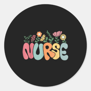 Retro Floral Nurse Graphic Nursing Appreciation Classic Round Sticker