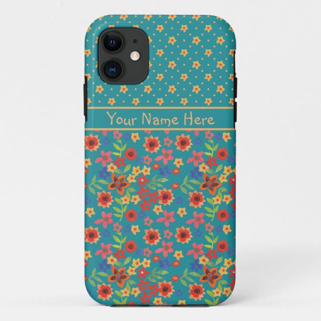 Retro Floral on Teal Custom Xtreme iPhone 5 Case (Back)