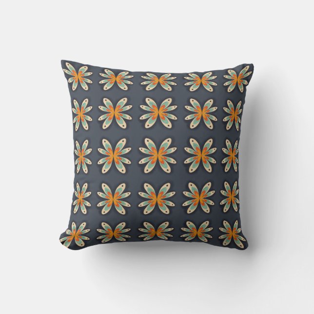 Retro Floral Orange Navy Blue Abstract Pattern  Cushion (Front)