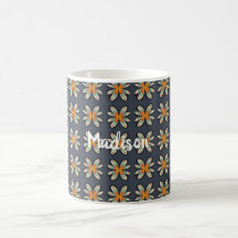Retro Floral Orange Navy Blue Pattern Custom