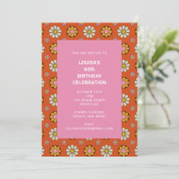 Retro Floral Orange Pink 60th Birthday Party