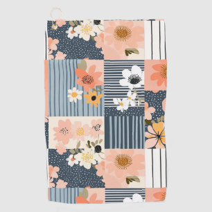 Retro Floral Patchwork in Pink and Blue Golf Towel