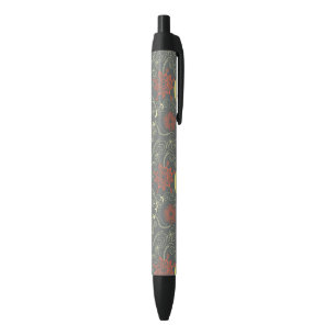 Retro floral pattern 2 black ink pen