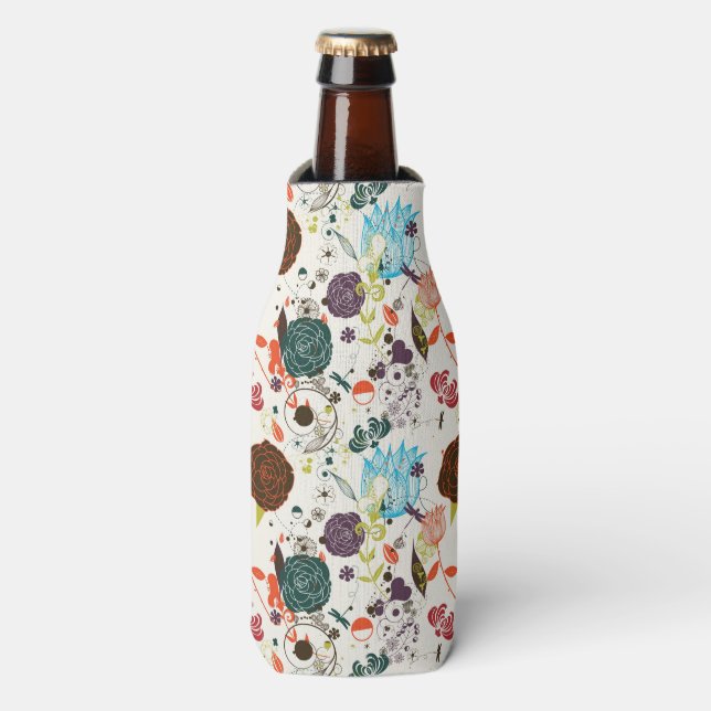 Retro Floral Pattern 2 Bottle Cooler (Bottle Front)