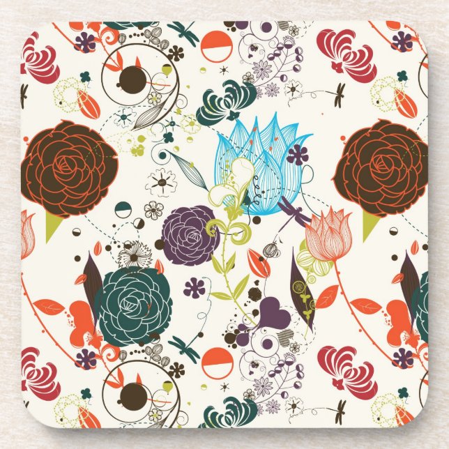 Retro Floral Pattern 2 Coaster (Front)