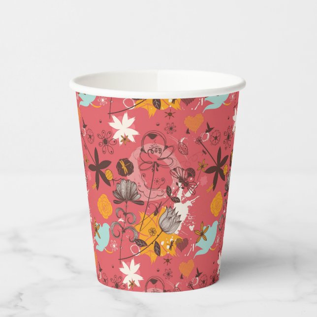 Retro floral pattern 2 paper cups (Left)