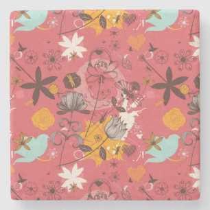 Retro floral pattern 6 stone coaster