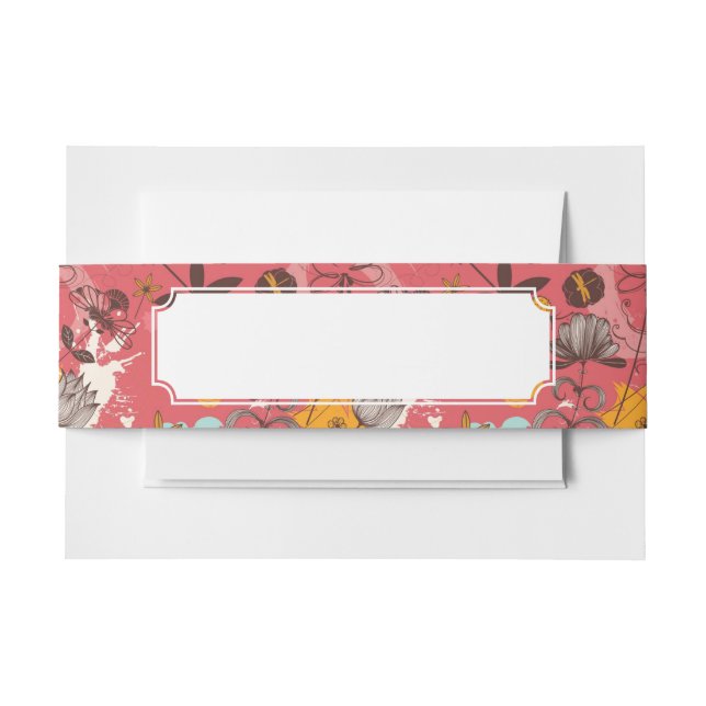 Retro floral pattern 7 invitation belly band (Front Example)