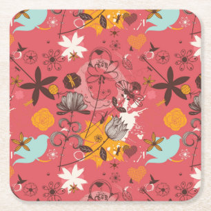 Retro floral pattern 7 square paper coaster