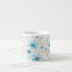 Retro , floral pattern , blue , grey espresso cup