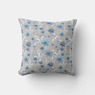 Retro , floral pattern , blue , grey , flowers cushion