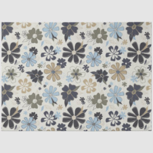 Retro Floral Pattern Blue Tan Tissue Paper