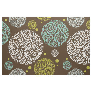 Retro Floral Pattern Brown White Blue & Yellow Fabric