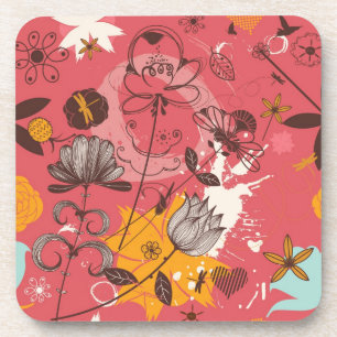 Retro floral pattern coaster