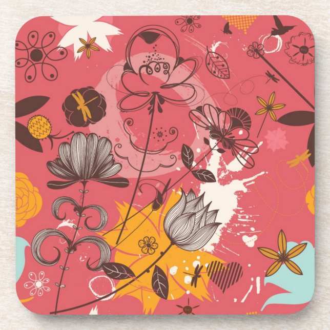 Retro floral pattern coaster (Front)