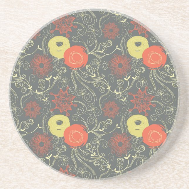 Retro floral pattern coaster (Front)