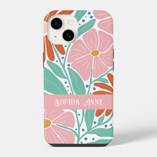 Retro Floral Pattern Custom Name iPhone Case (Back)