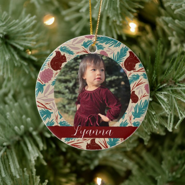 Retro Floral Pattern Frame Baby's First Christmas Ceramic Tree Decoration (Tree)