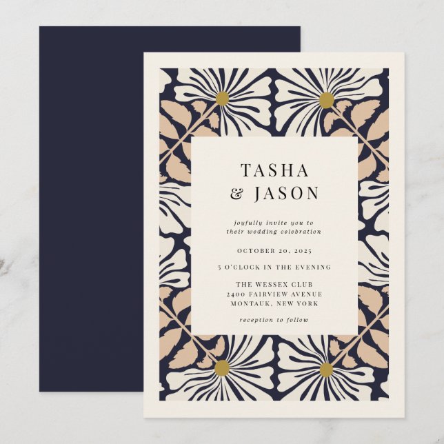 Retro Floral Pattern Frame Wedding Invitation (Front/Back)
