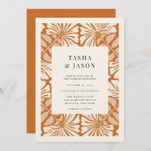 Retro Floral Pattern Frame Wedding Invitation