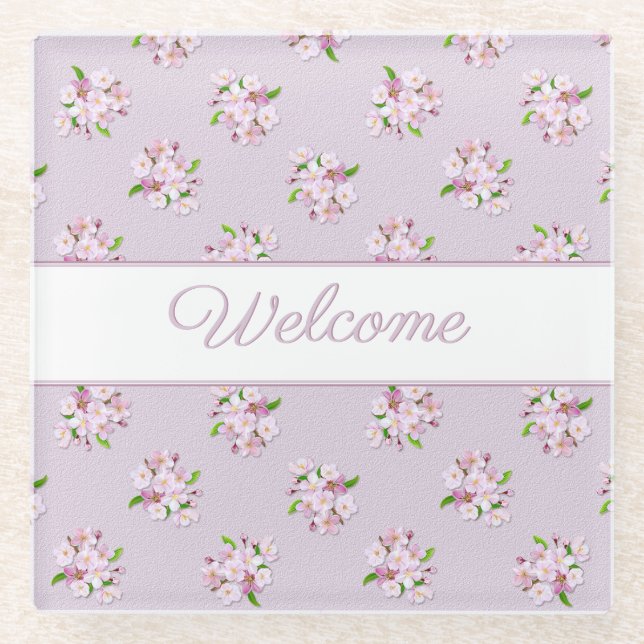 Retro floral pattern glass coaster (Front)