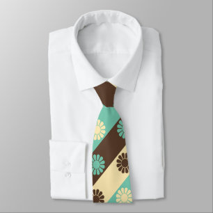 Retro Floral Pattern Green, Cream, Brown, Tie