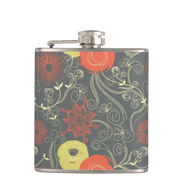 Retro floral pattern hip flask (Front)