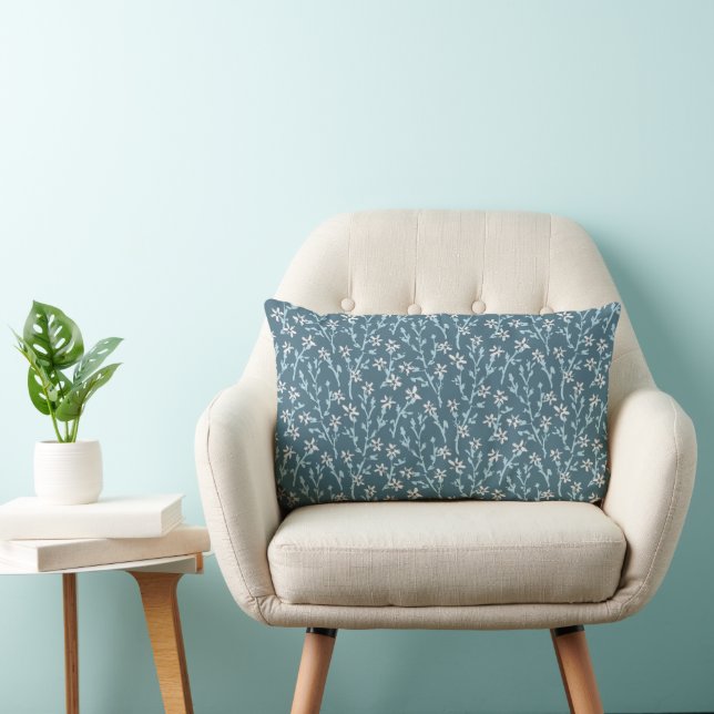 Retro floral pattern in boho style. Pink sakura. Lumbar Cushion (Chair)