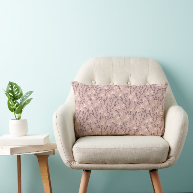 Retro floral pattern in boho style. Pink sakura. Lumbar Cushion (Chair)
