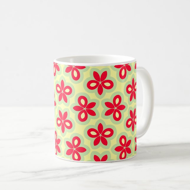  Retro Floral Pattern in Red, Cream and Mint Green Coffee Mug (Front Right)
