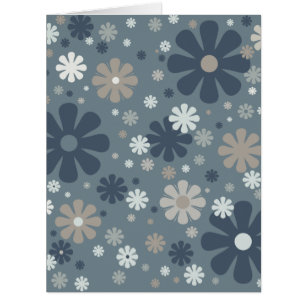 Retro Floral Pattern in Steel Blue and Taupe
