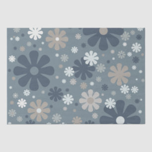 Retro Floral Pattern in Steel Blue and Taupe Tissue Paper