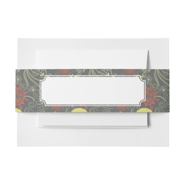 Retro floral pattern invitation belly band (Front Example)