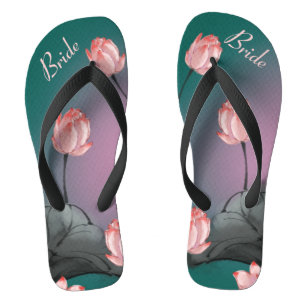 Retro Floral Pattern Lotus Wedding Bride Jandals