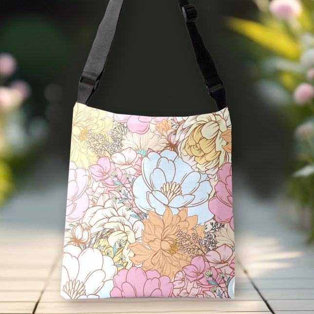 Retro Floral Pattern Pastel Spring Colourful Crossbody Bag (Retro Floral Pattern Pastel Spring Colorful Crossbody Bag)