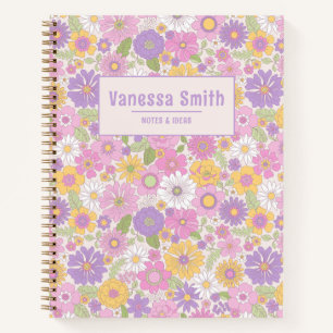 Retro Floral Pattern Personalised Spiral Notebook