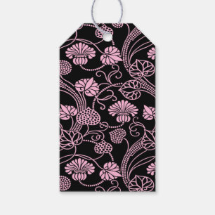 Retro Floral Pattern Pink on Black Gift Tags