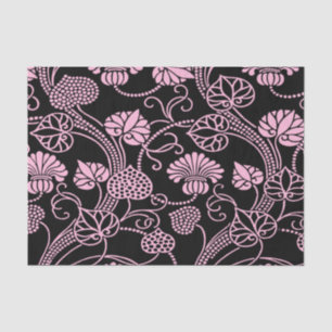 Retro Floral Pattern Pink on Black Tissue Paper